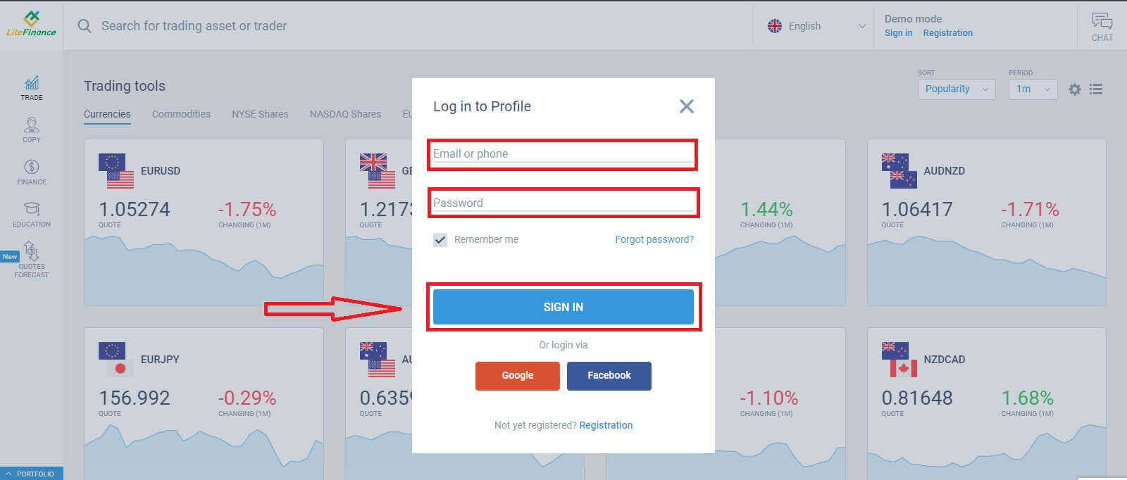 LiteFinance වෙතින් පුරනය වී ආපසු ගන්නේ කෙසේද