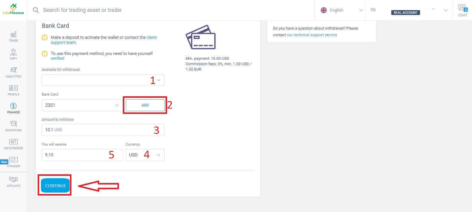 LiteFinance වෙතින් පුරනය වී ආපසු ගන්නේ කෙසේද