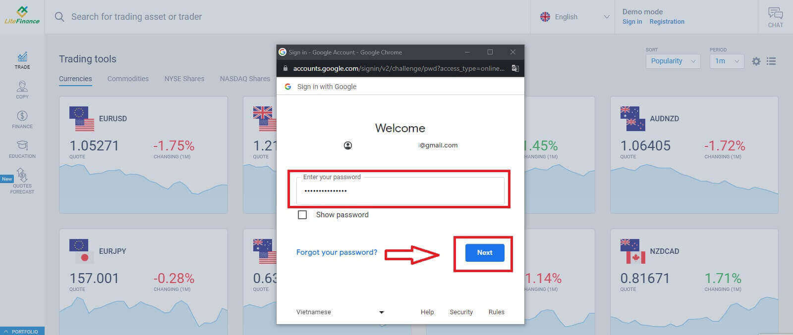 LiteFinance වෙතින් පුරනය වී ආපසු ගන්නේ කෙසේද