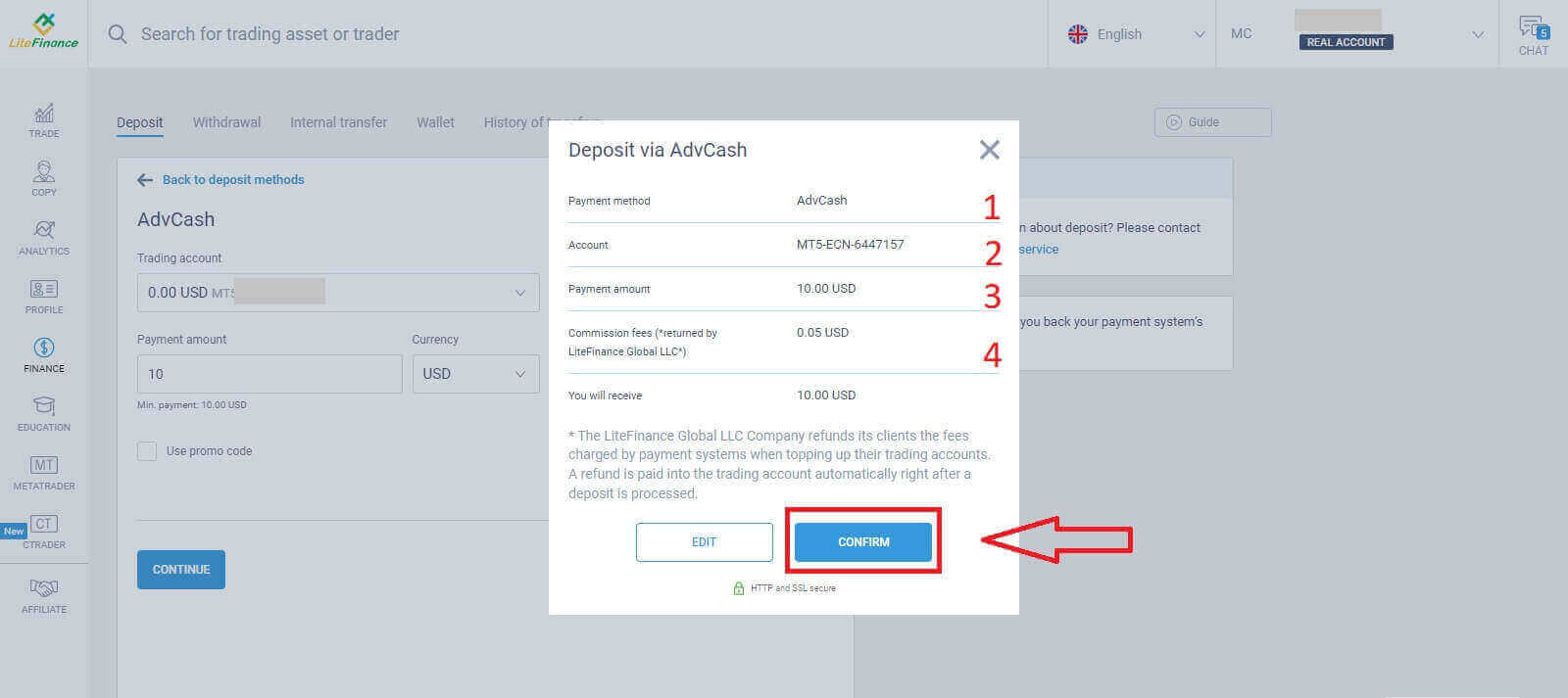 LiteFinance tilmelding og indbetaling: Kontofinansieringstrin LiteFinance tilmelding og indbetaling: Kontofinansieringstrin