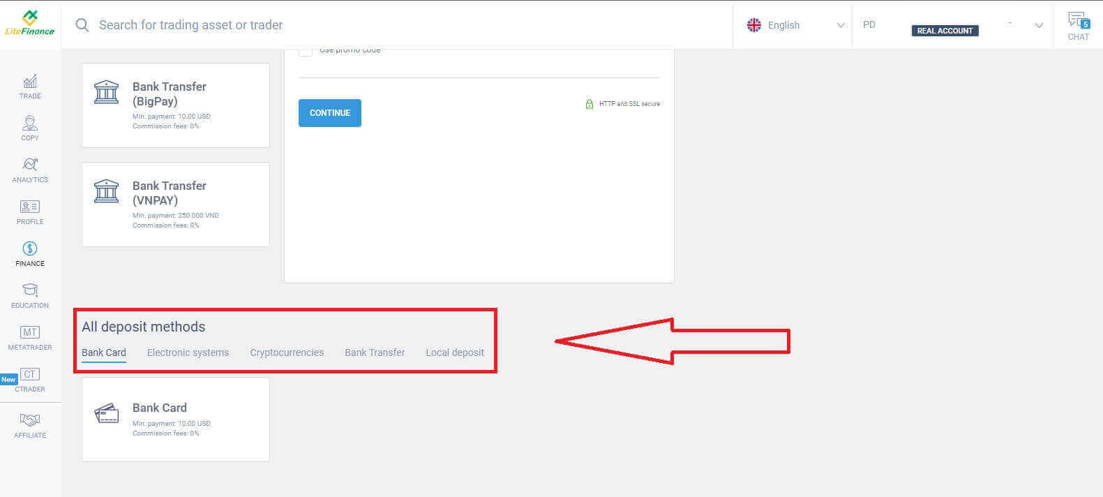 Retirada e Depósito LiteFinance: Métodos, Limites e Tempos de Processamento