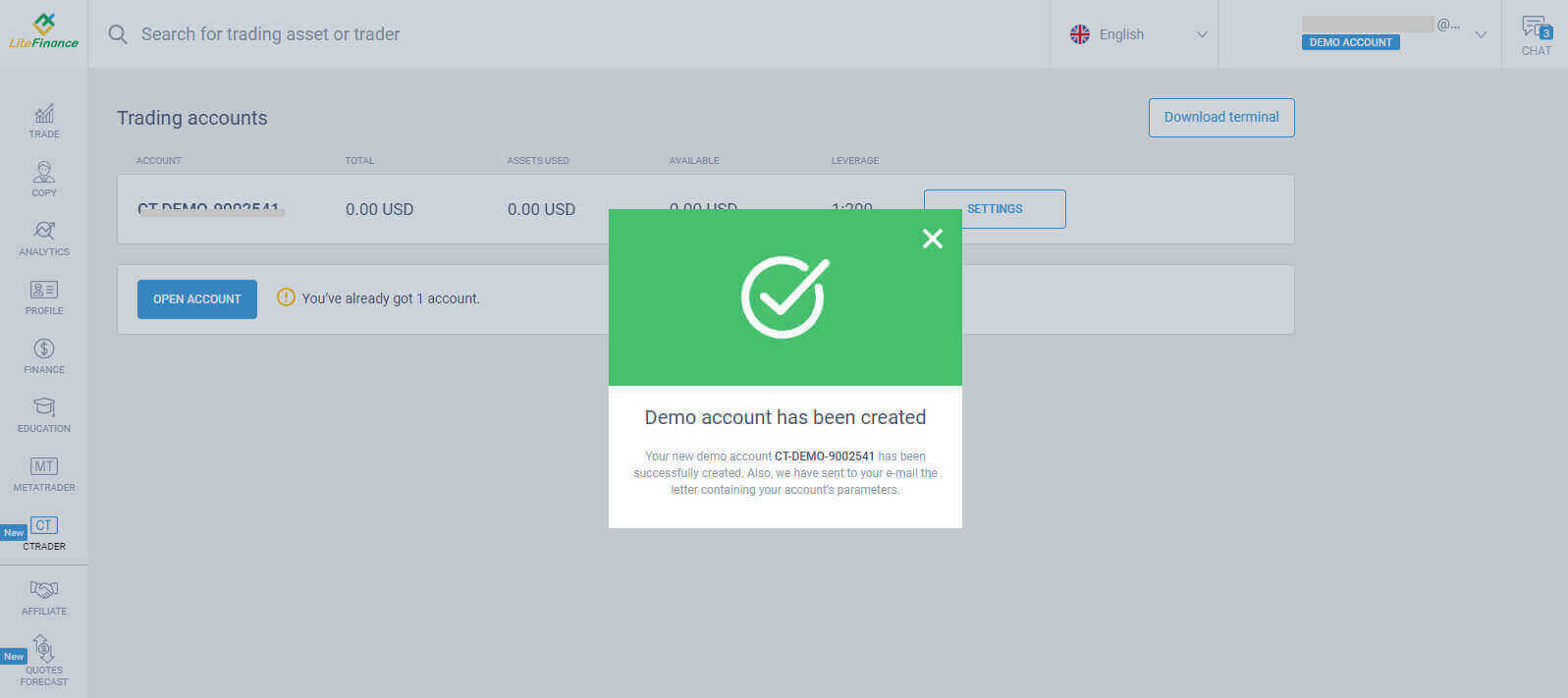 Mở tài khoản demo trên LiteFinance: Thiết lập nhanh và truy cập nền tảng