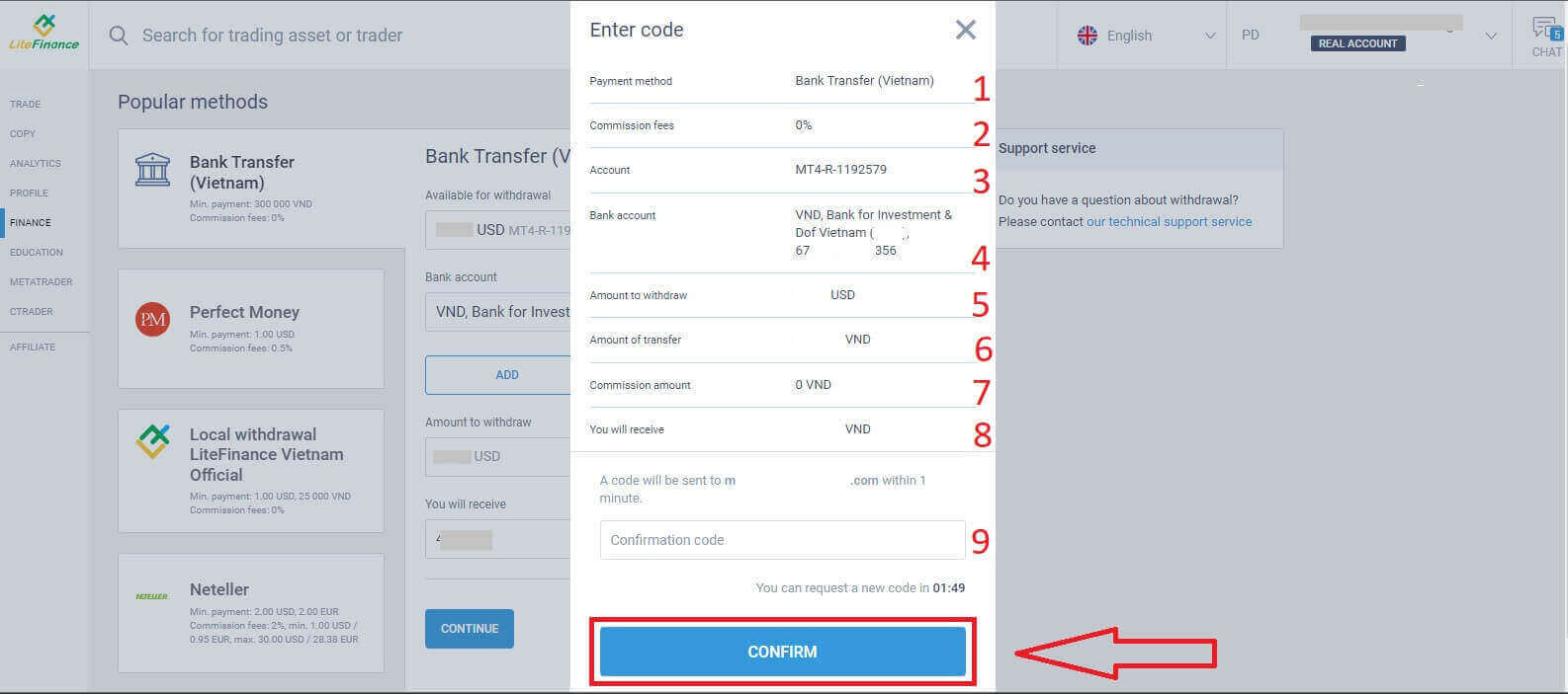 Retiro de LiteFinance: métodos, tiempos de procesamiento y límites